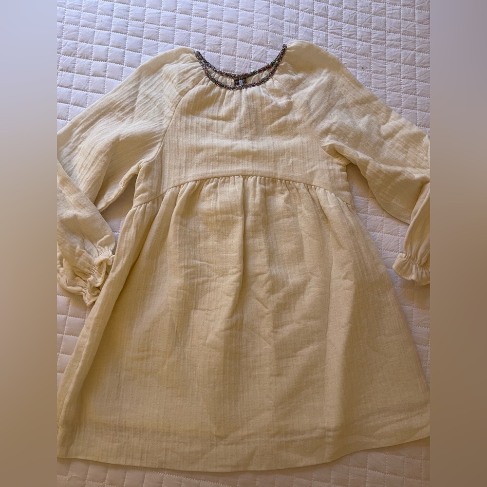 Zara- Cream Long Sleeve Cotton Dress